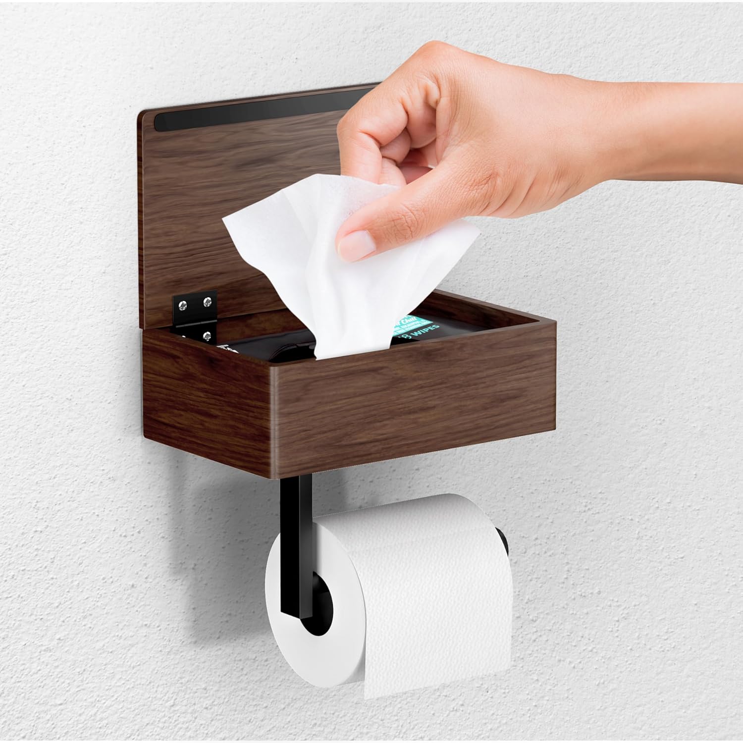 Day Moon™ Matte Black Toilet Paper Holder with Shelf, Wipe Holder for Bathroom Flushable Wipes Dispenser Toilet Paper and Wipes Holder Toilet Paper Holder with Storage