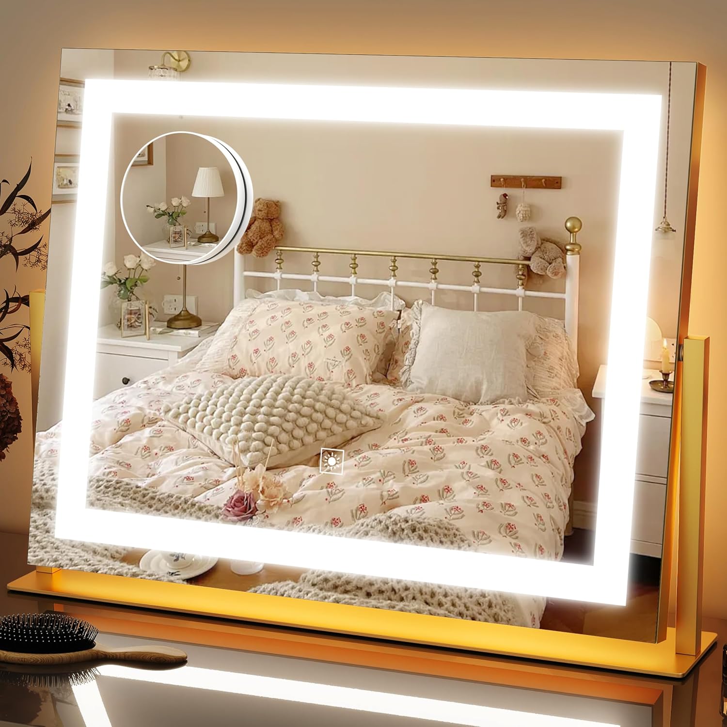FENNIO 23" x 18" Vanity Mirror with Lights，LED Makeup Mirror，Hollywood Mirror with 3 Color Modes & Adjustable Brightness，Vanity Mirror Square White