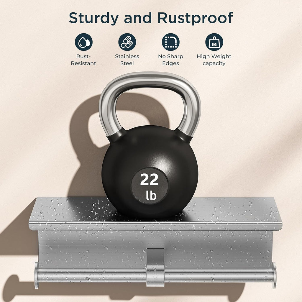 FORIOUS Double Toilet Paper Holder with Shelf, Wall Mount Tissue Roll Holder for Bathroom, 304 Stainless Steel Commercial Toilet Tissue Dispensers with Phone Shelf (1, Stainless Steel)