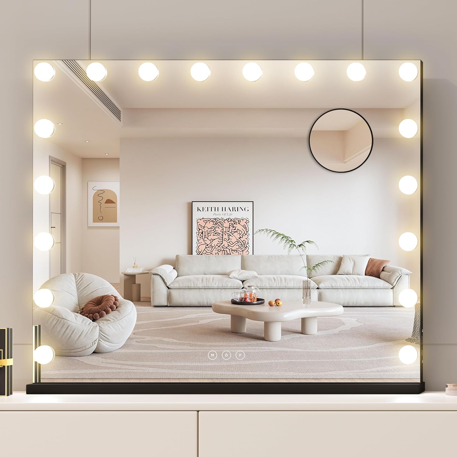 Vanity Mirror with Lights Lighted Makeup Mirror with 15 Dimmable LED Bulbs,3 Color Lighting Modes,USB Charging Port Touch Control,Sturdy Metal Frame Design 24x18 Inch,White