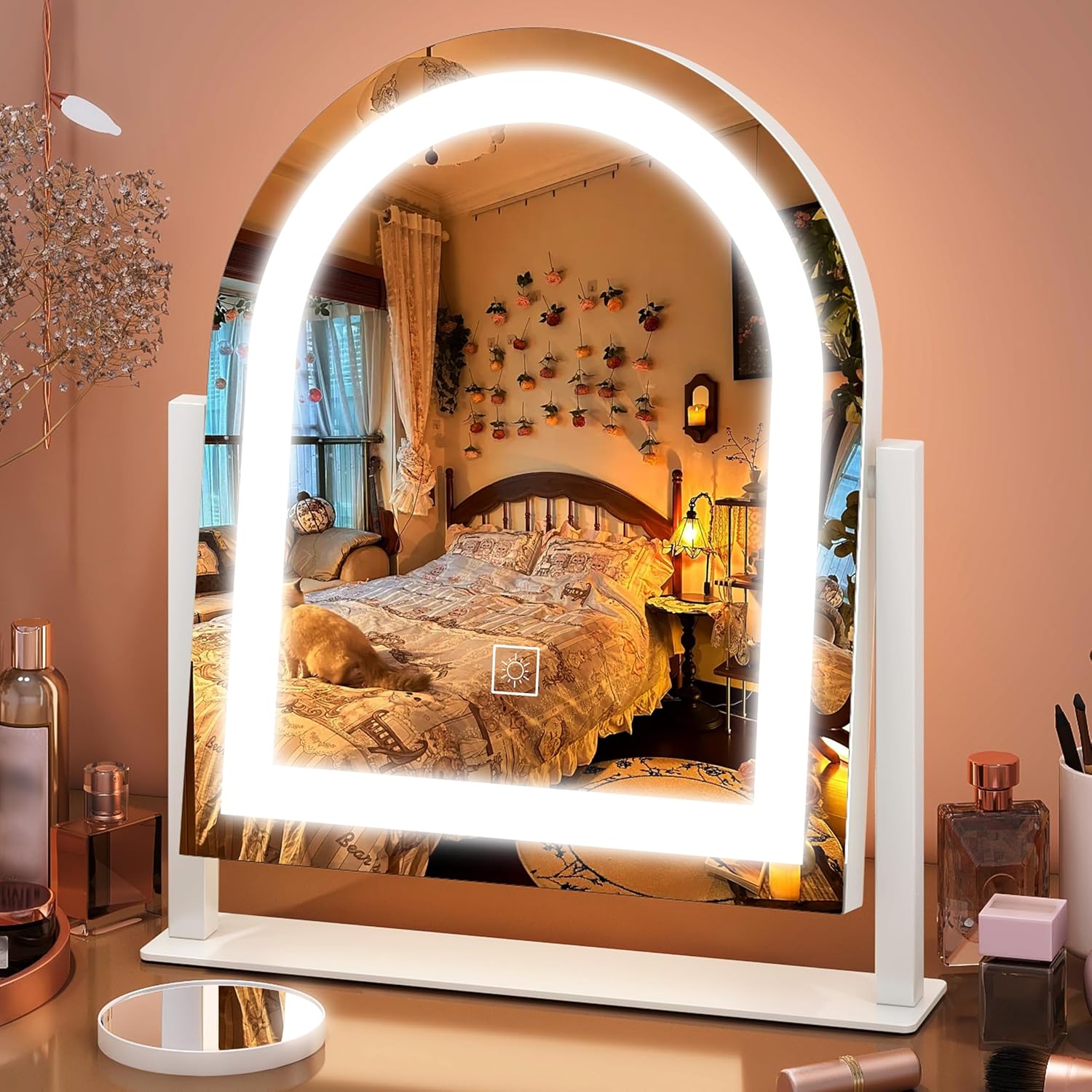 FENNIO 23" x 18" Vanity Mirror with Lights，LED Makeup Mirror，Hollywood Mirror with 3 Color Modes & Adjustable Brightness，Vanity Mirror Square White